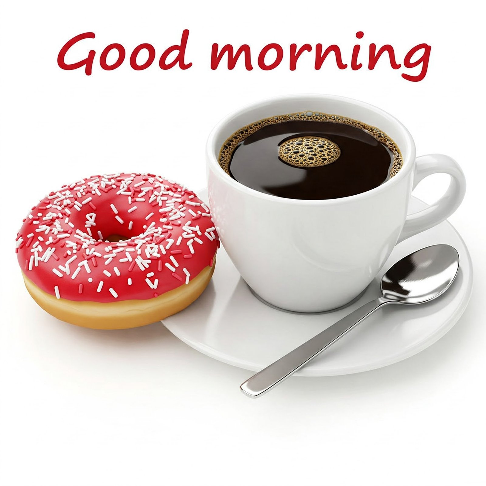 Cup of Hot Coffee with Donut and 'Good Morning' Greeting