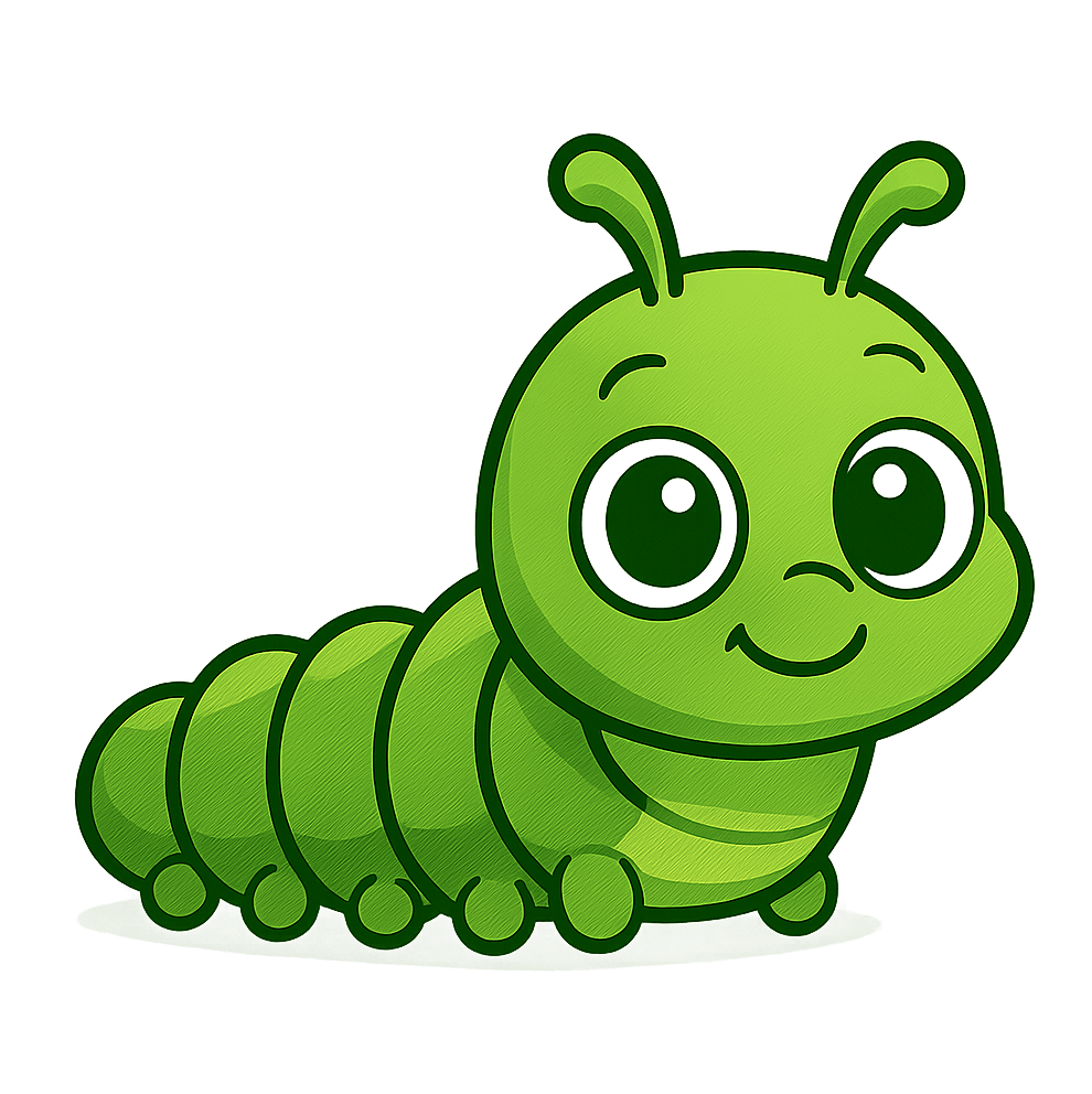 Cute Green Cartoon Caterpillar with Transparent Background