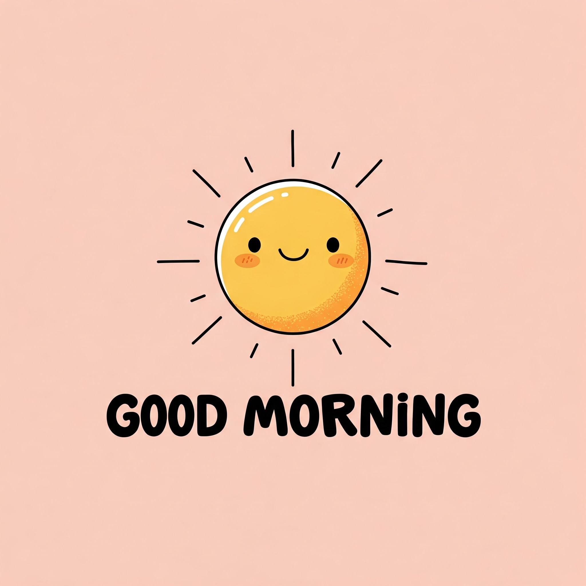 Cute Happy Sun Illustration with 'Good Morning' Text on Pastel Background