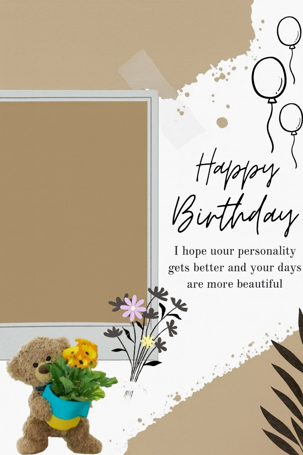 Cute Teddy Bear Birthday Photo Template