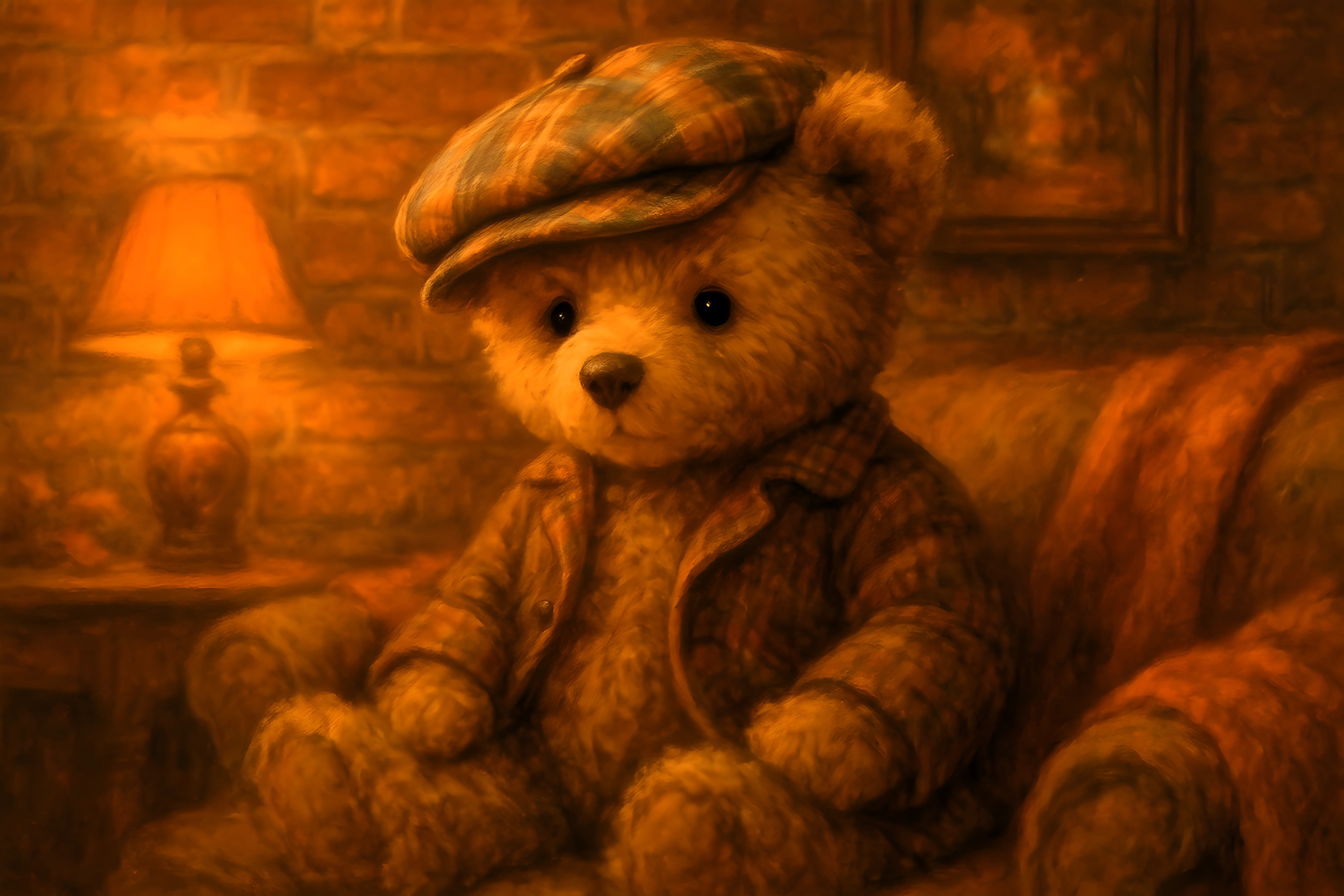 Cute Teddy Bear Sitting in Cozy Warm Vintage Room Art
