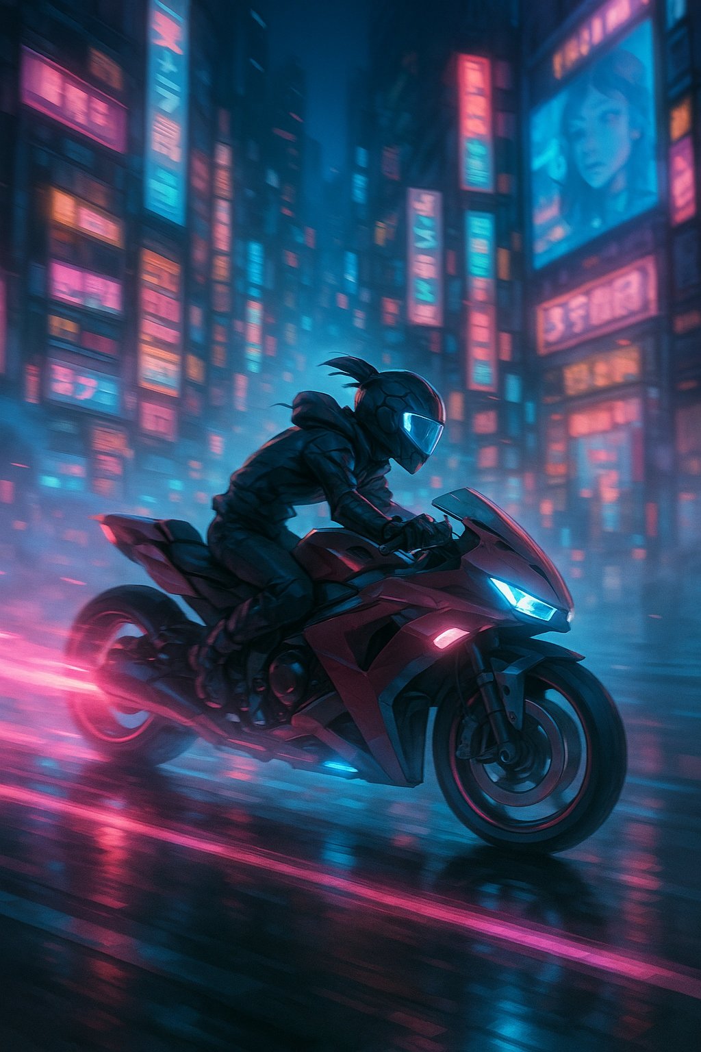 Cyberpunk Motorcycle Neon City Mobile Wallpaper
