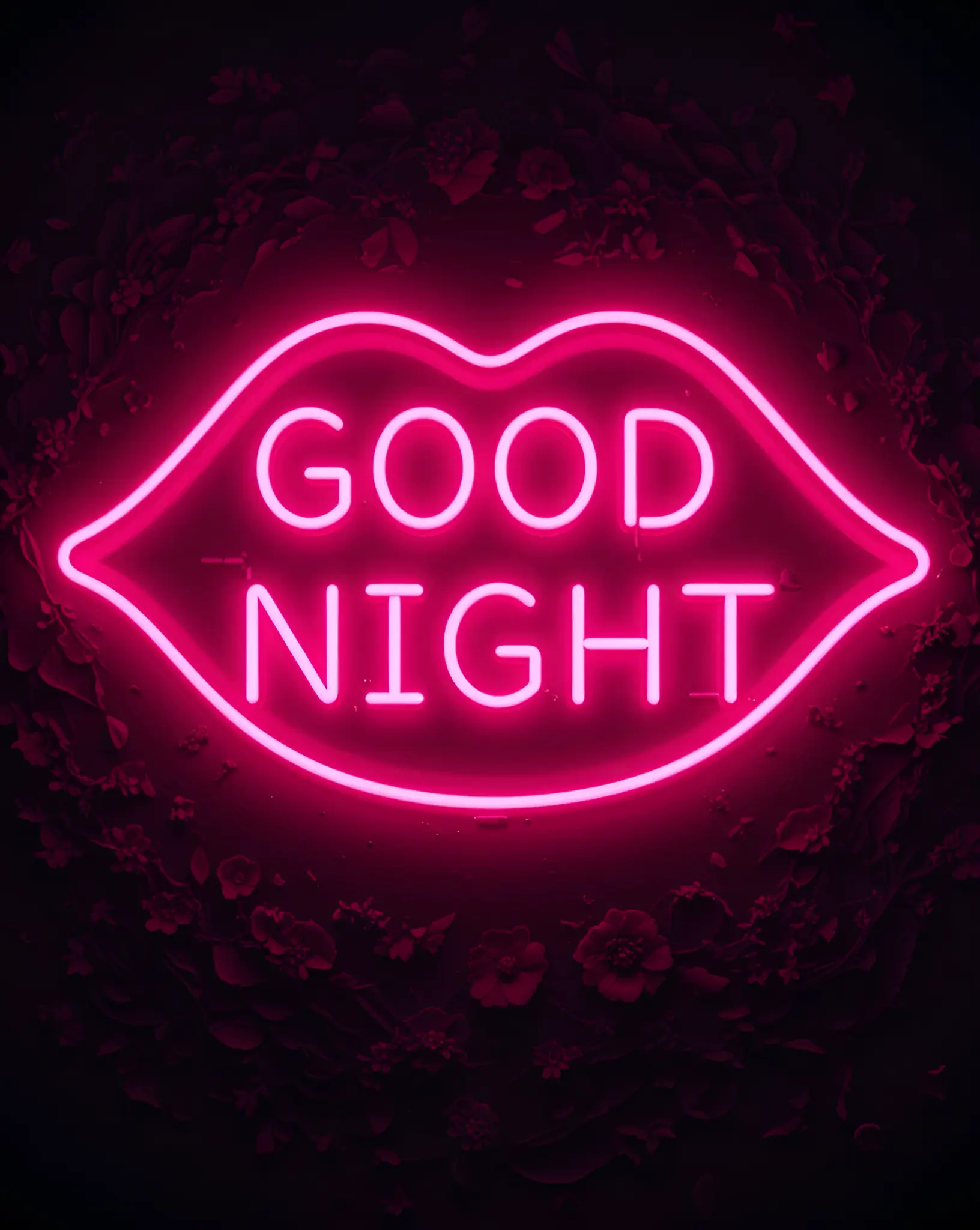 Neon Sign Displaying Good Night in Stylish Pink Lips Design