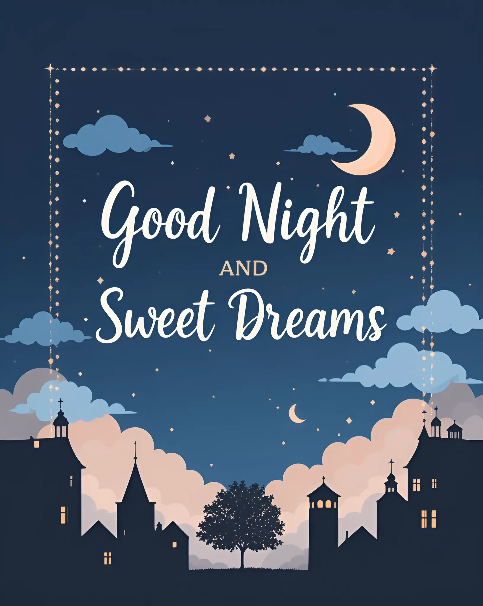 Charming Nighttime Scene with Good Night Message in a Serene Setting