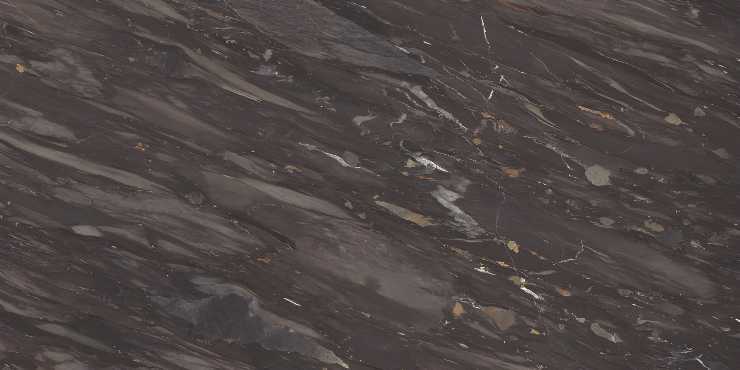 Dark Brown Marble with Gold and White Streaks