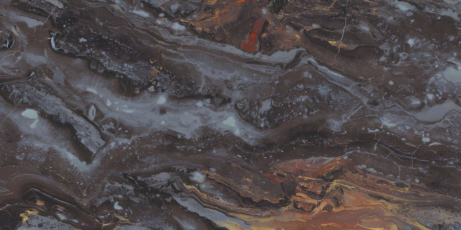 Dark Flowing Marble with Gold and Grey