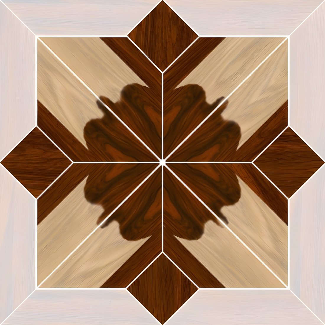 Dark Wood Floral Medallion Starburst Tile