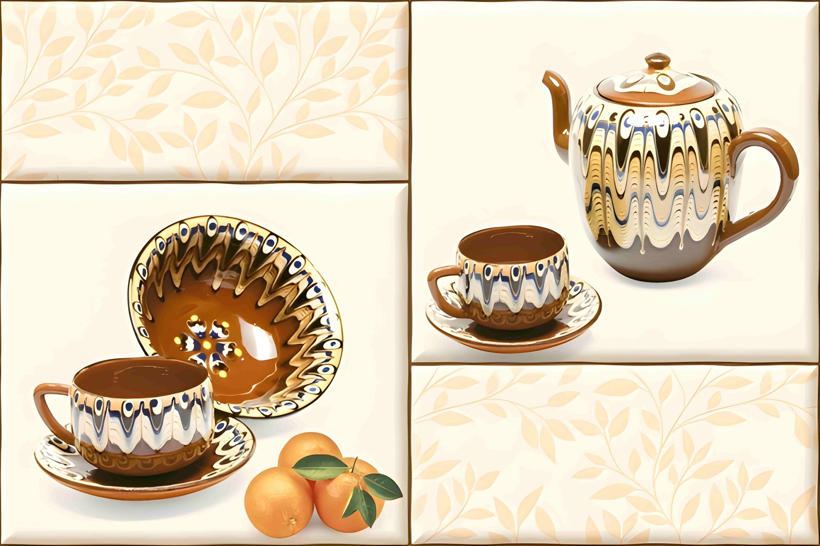 Decorative Kitchen Wall Tiles with Teaware Design