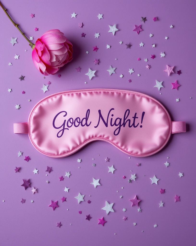 Decorative Sleep Mask with Stars and Flower on Purple Background