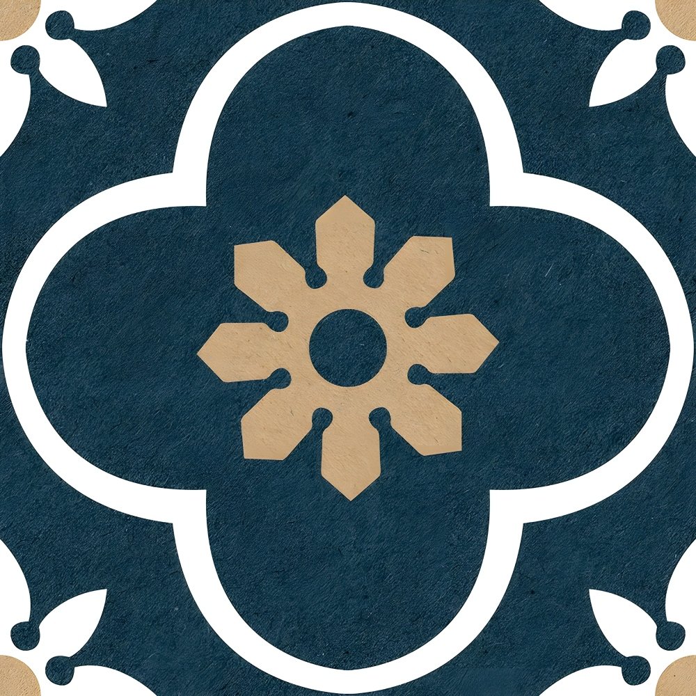 Deep Blue Beige Moroccan Quatrefoil Tile Pattern