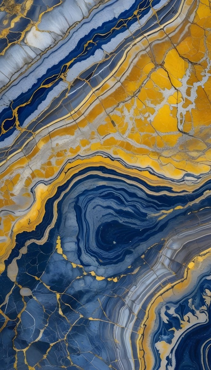 Deep Blue Gold Swirl Marble Agate Pattern