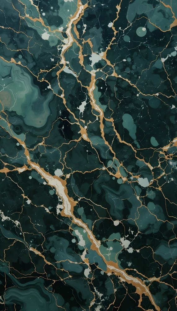 Deep Teal Marble with Gold Lightning Veins