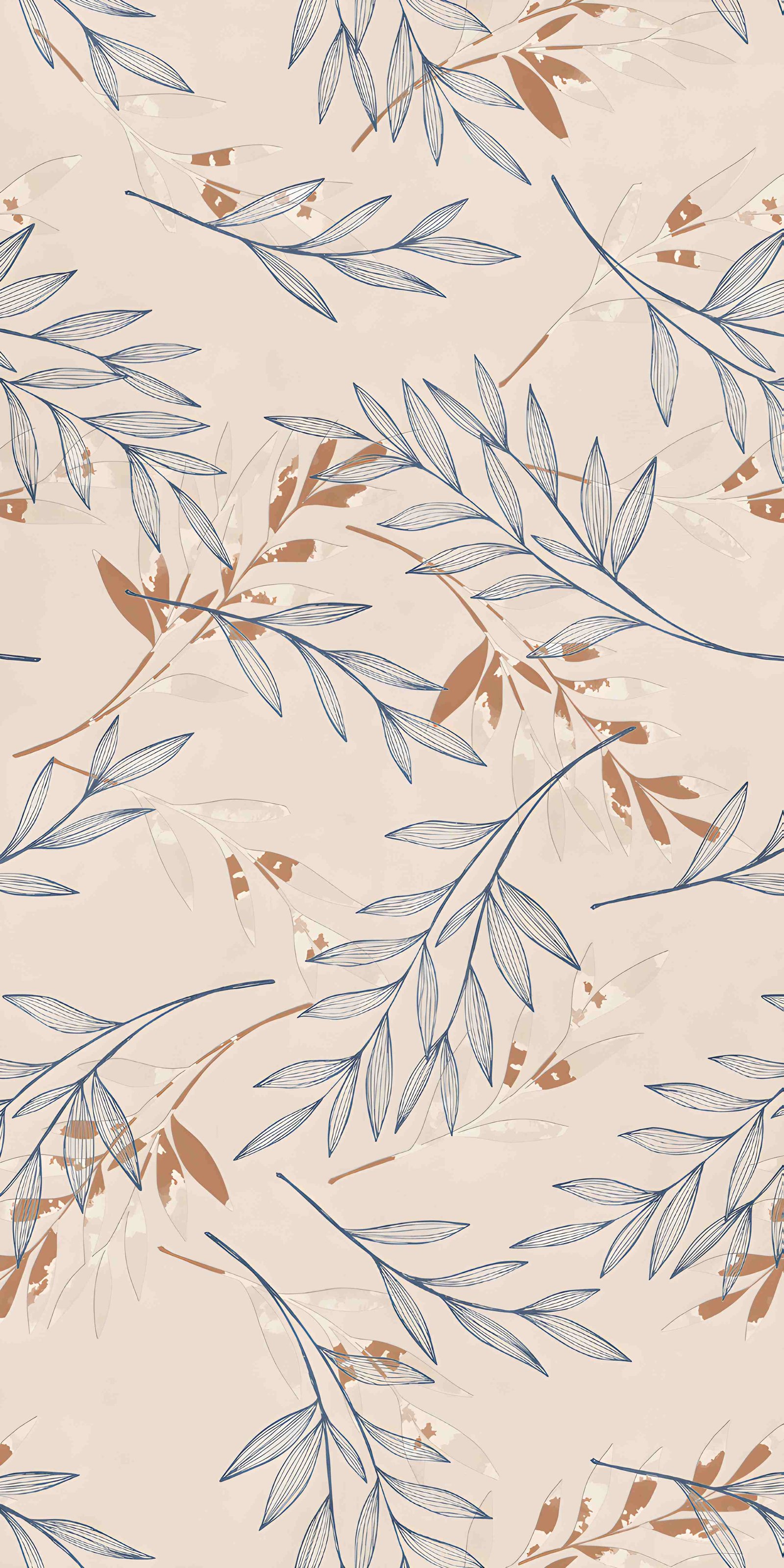 Delicate Blue and Tan Botanical Leaf Pattern