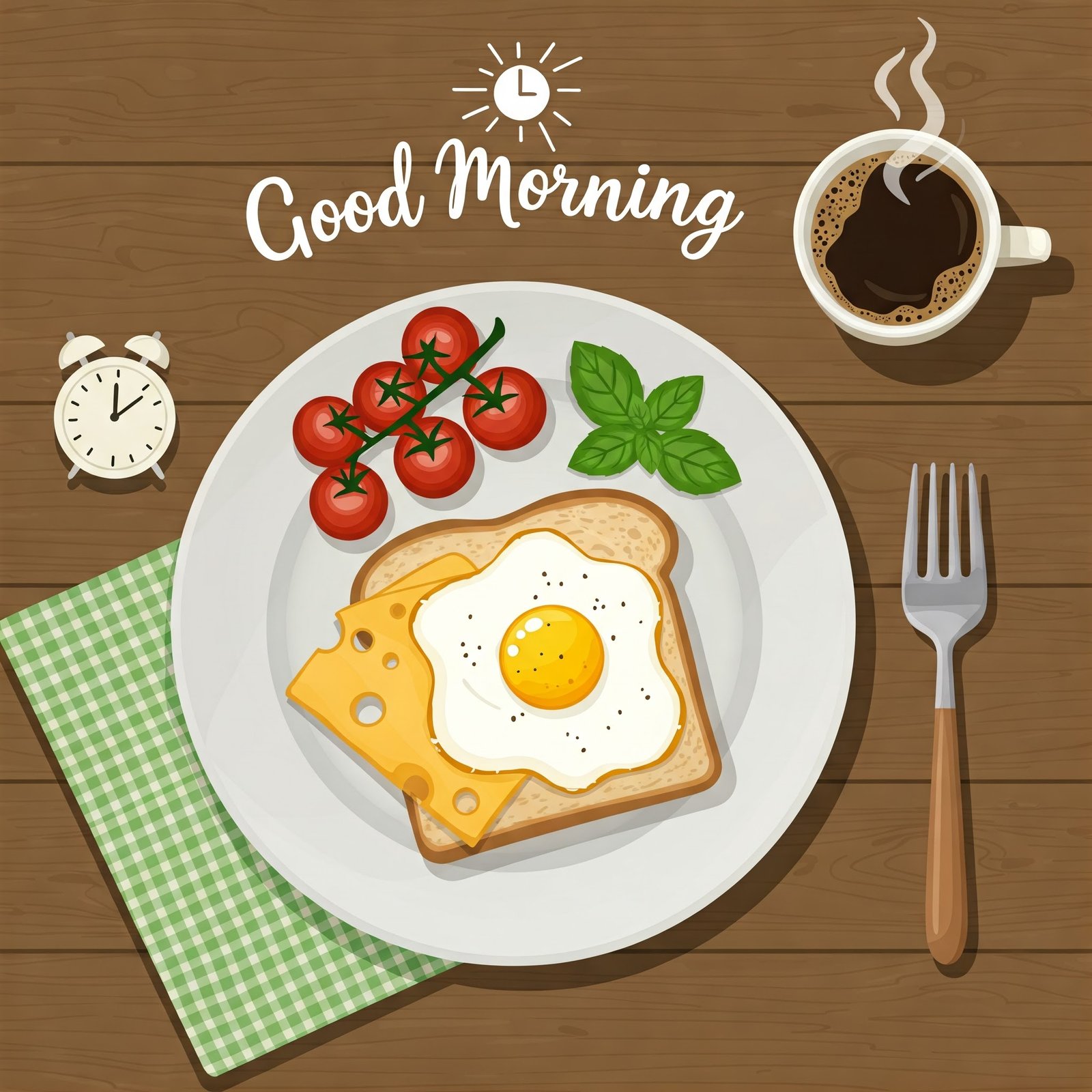 Delicious Breakfast With Egg, Cheese, Bread, Coffee, and Tomatoes