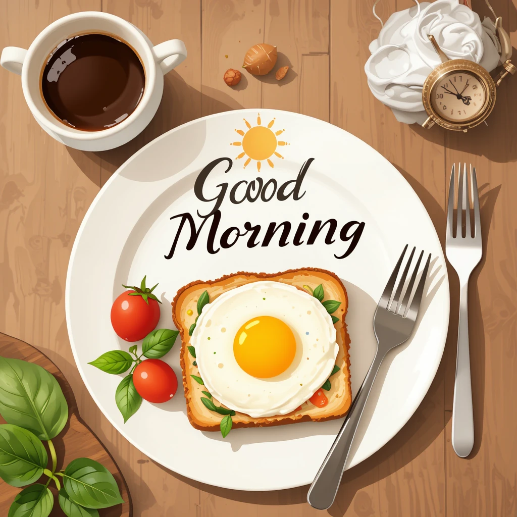 Delicious Morning Breakfast with Toast, Egg, and Fresh Coffee