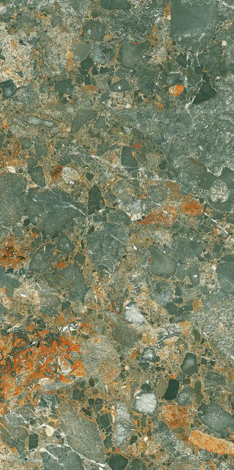 Detailed Green and Orange Marble Surface Texture with Natural Patterns