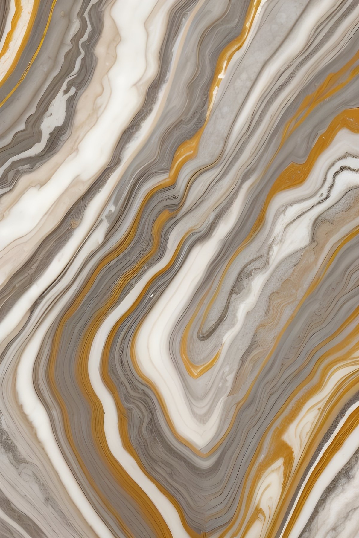 Diagonal Flowing Gray Marble and Gold Wave