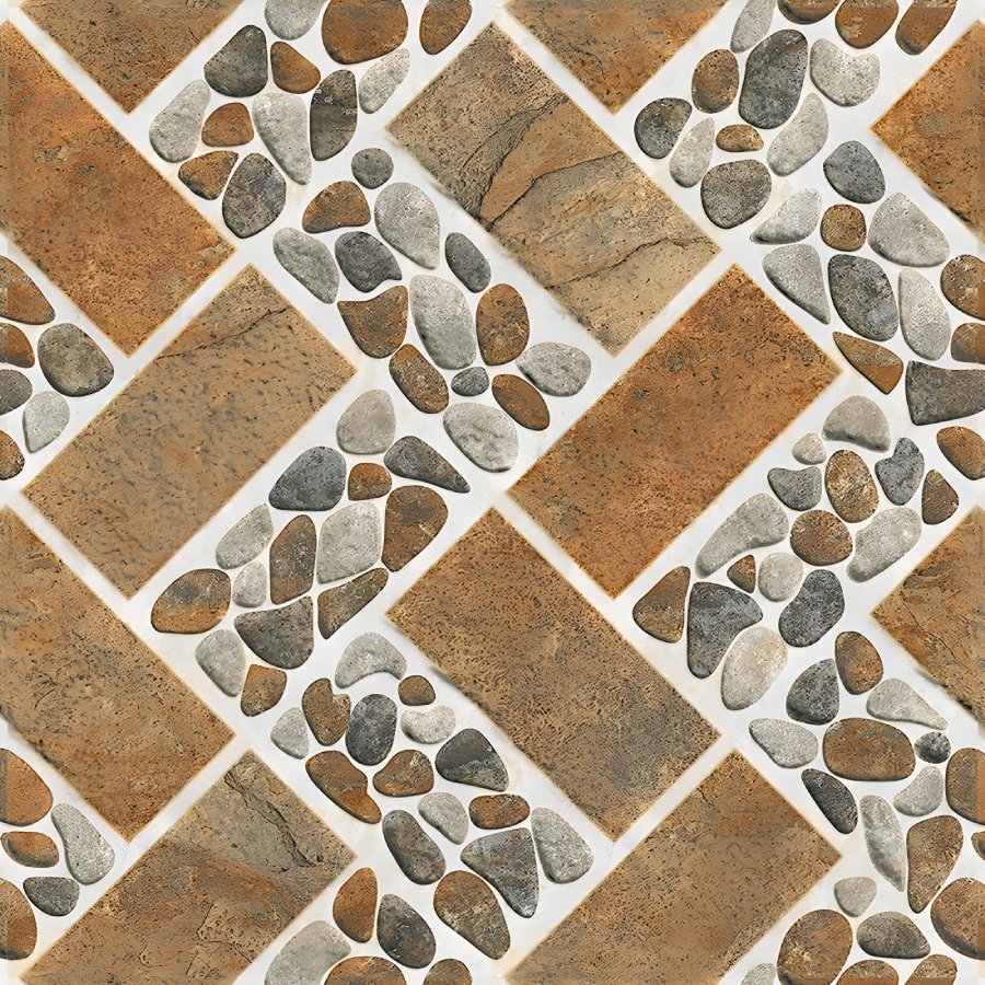 Diagonal Pattern Outdoor Tile with Pebble Inlay