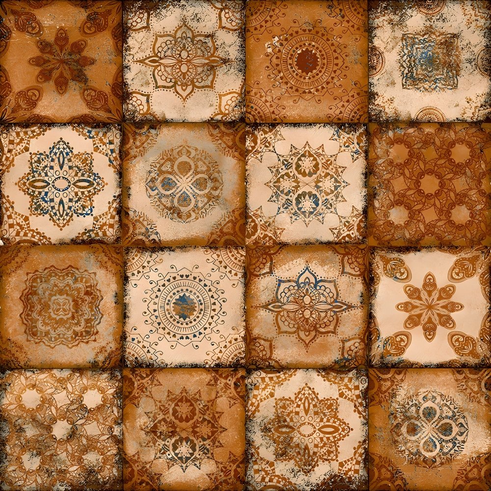 Distressed Rustic Mandala Patchwork Tile Pattern