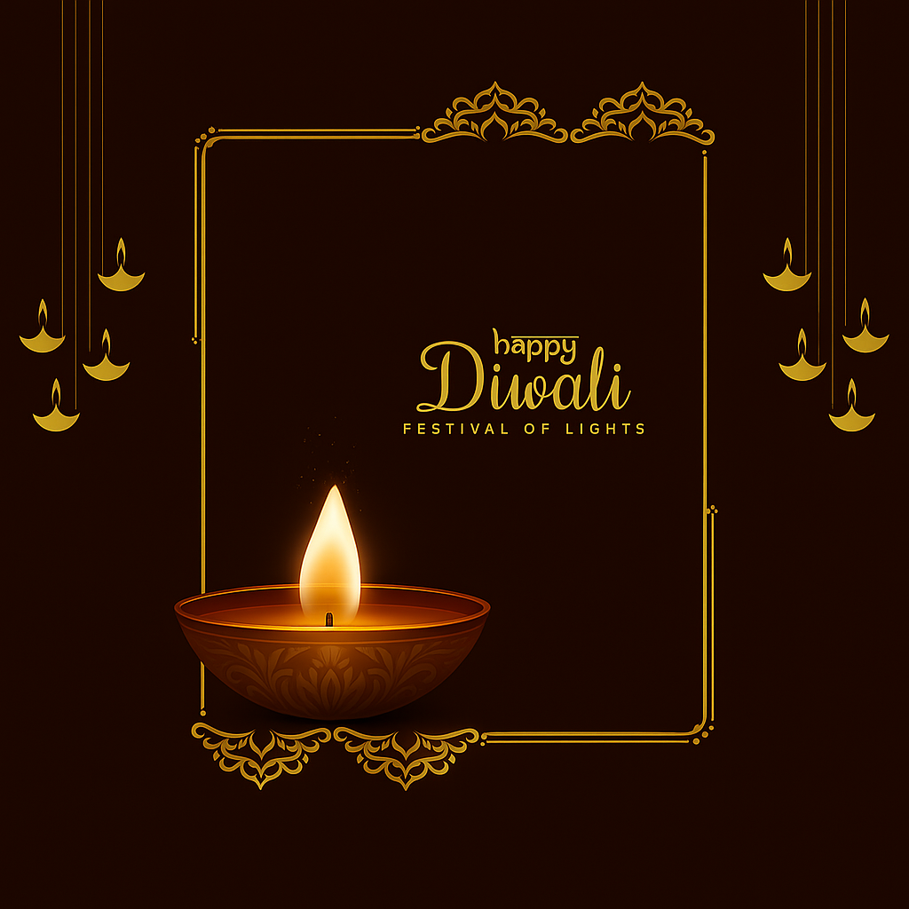 Diwali Celebration with Oil Lamp and Decorative Golden Elements