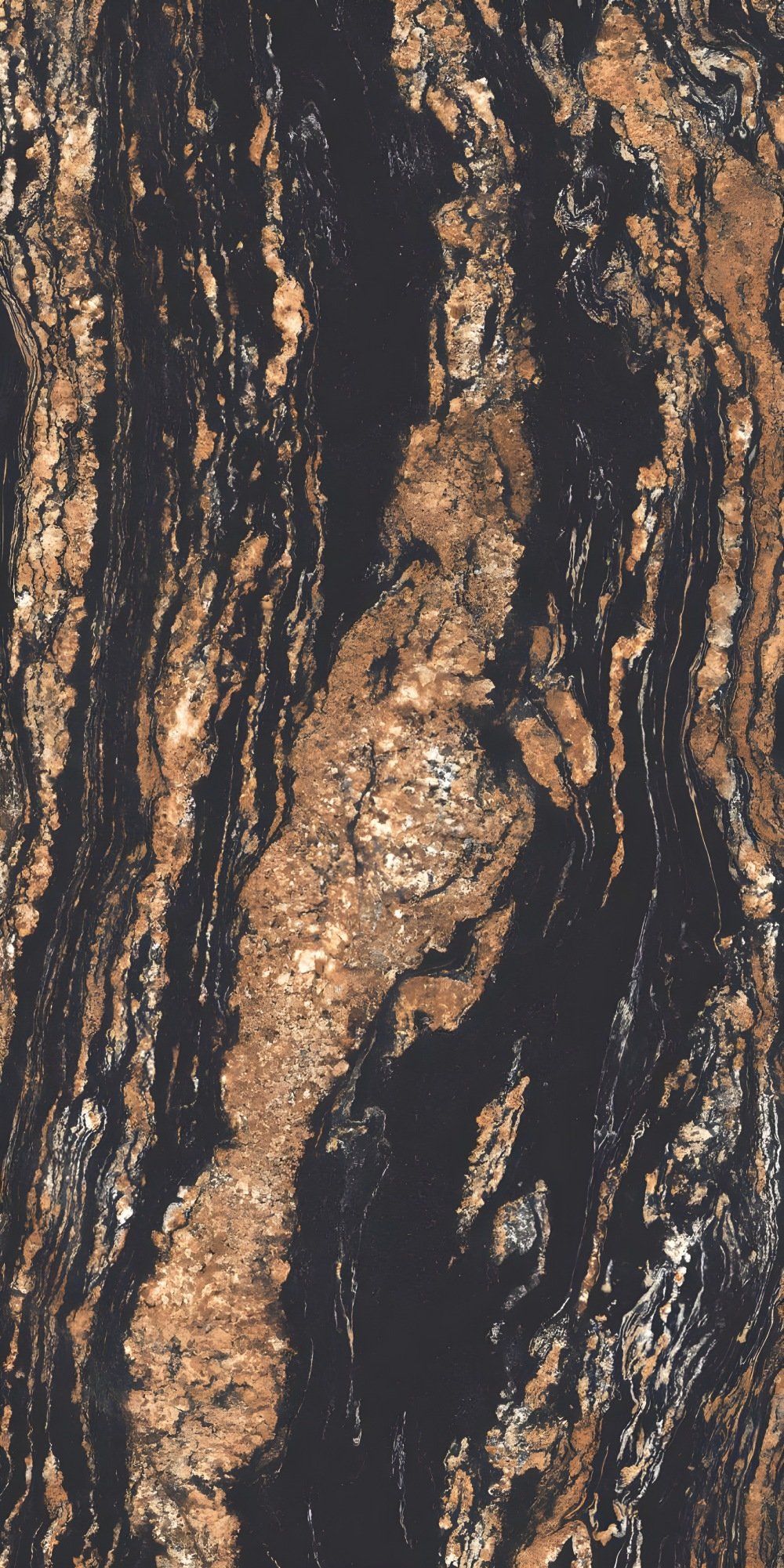 Dramatic Black and Gold Flowing Granite Slab