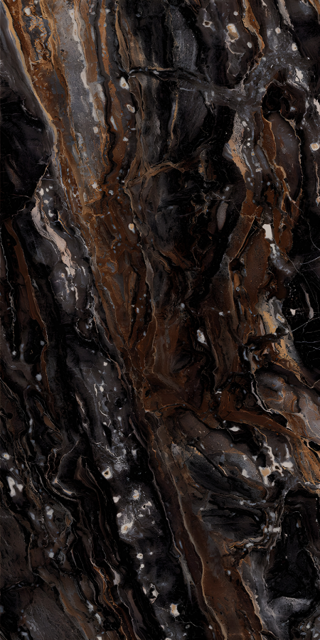 Dramatic Black Gold Brown Veined Marble