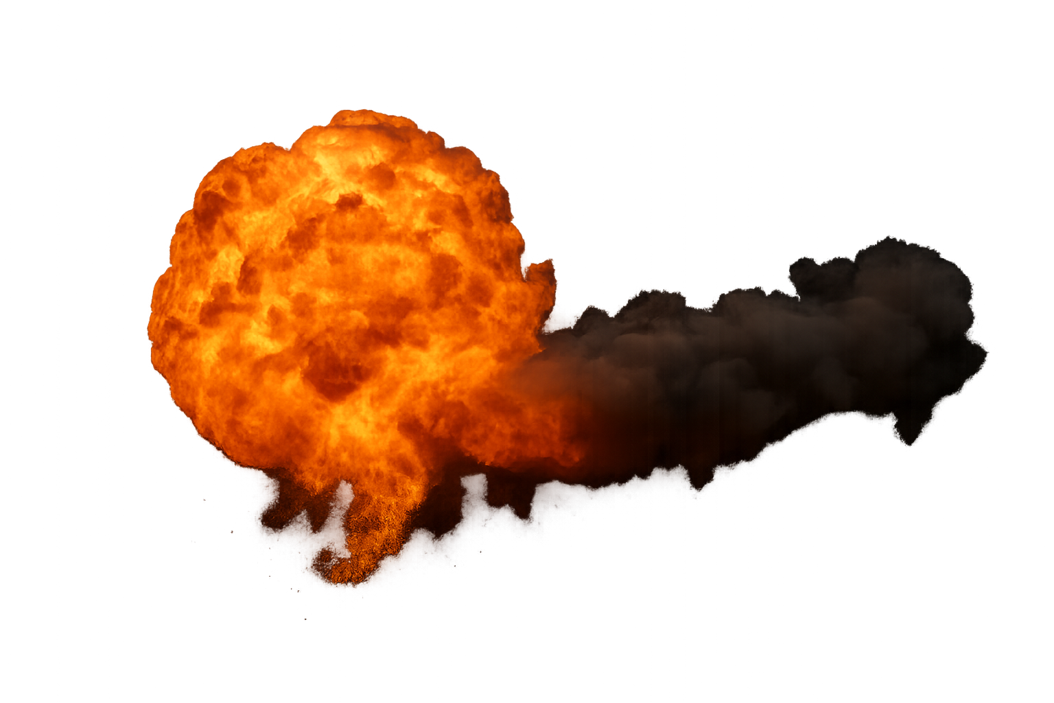 Dramatic Fireball Explosion With Thick Smoke Trail Against a Black Background Isolated In Studio