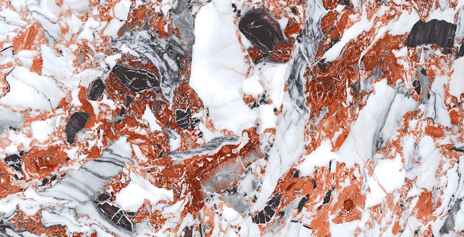 Dramatic White Marble with Rust Red Breccia