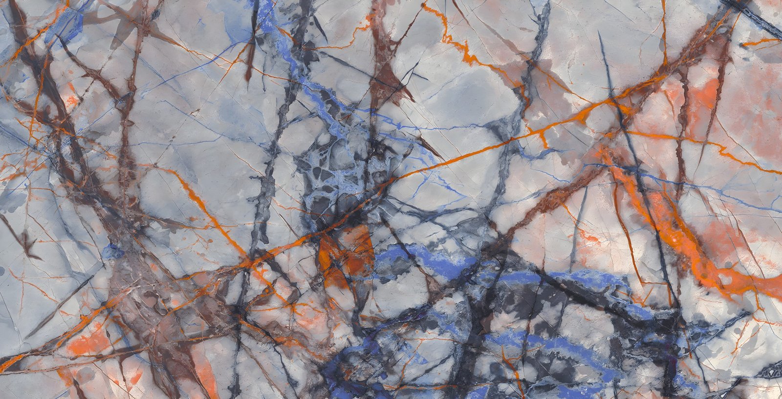 Dynamic Marble with Orange, Blue, and Gray Veins