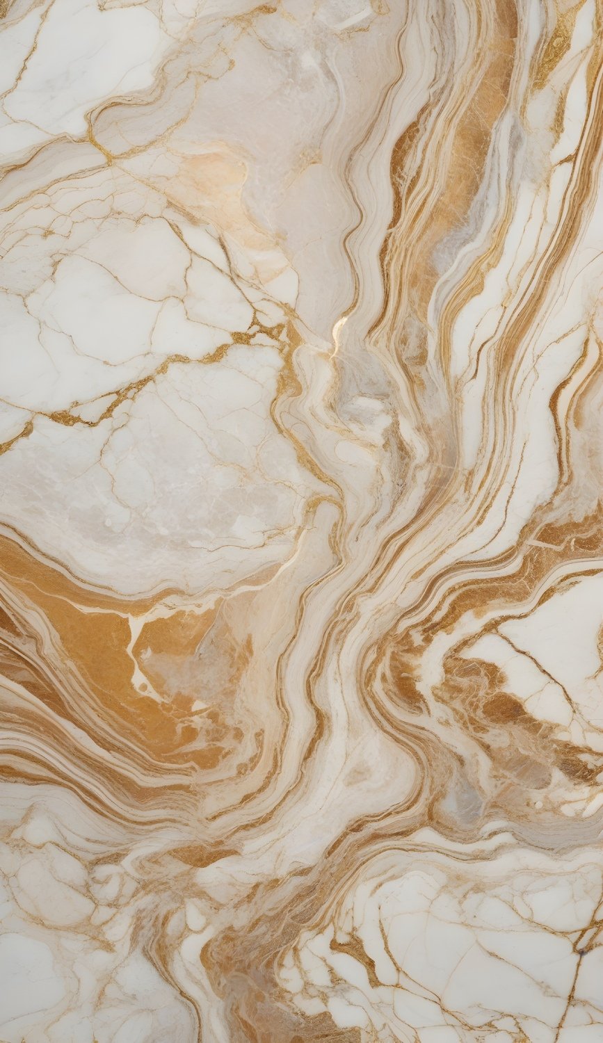 Dynamic White Marble Caramel Gold Swirl