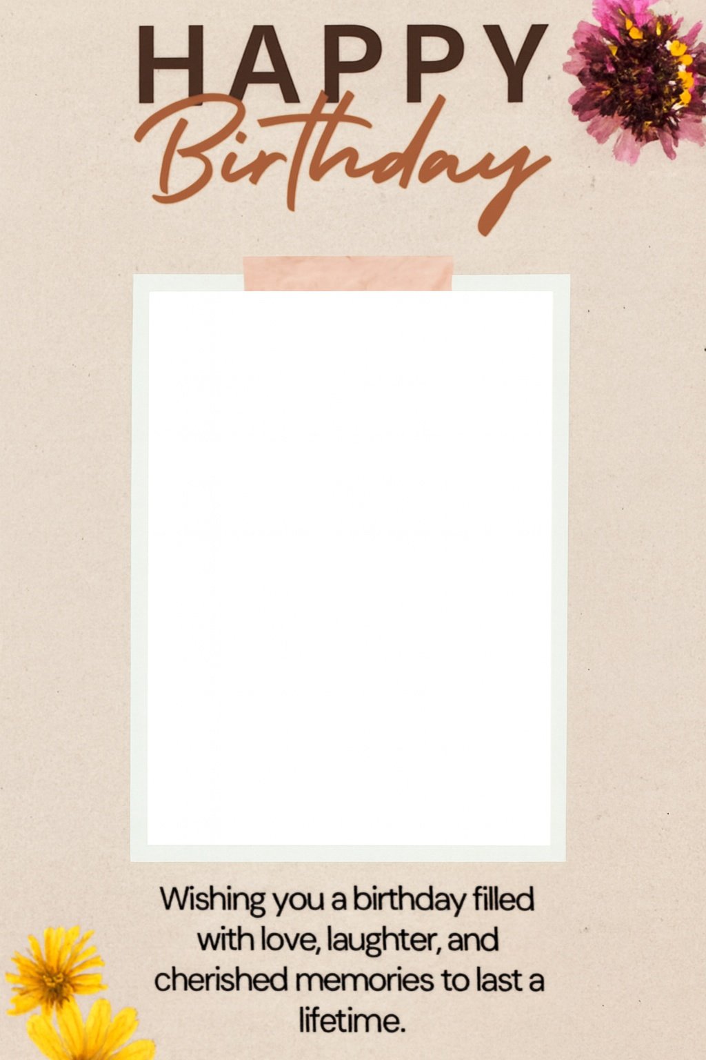 Earthy Taped Polaroid Happy Birthday Card