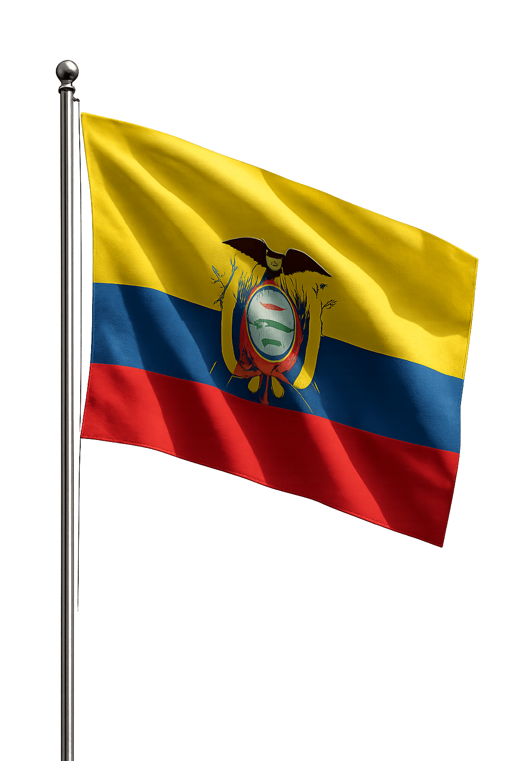 Ecuador Flag Flying on Pole Transparent Background