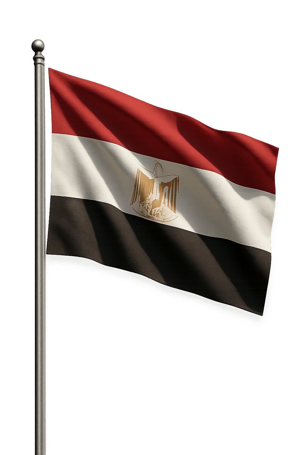 Egypt Flag Flying on Silver Pole Transparent Background