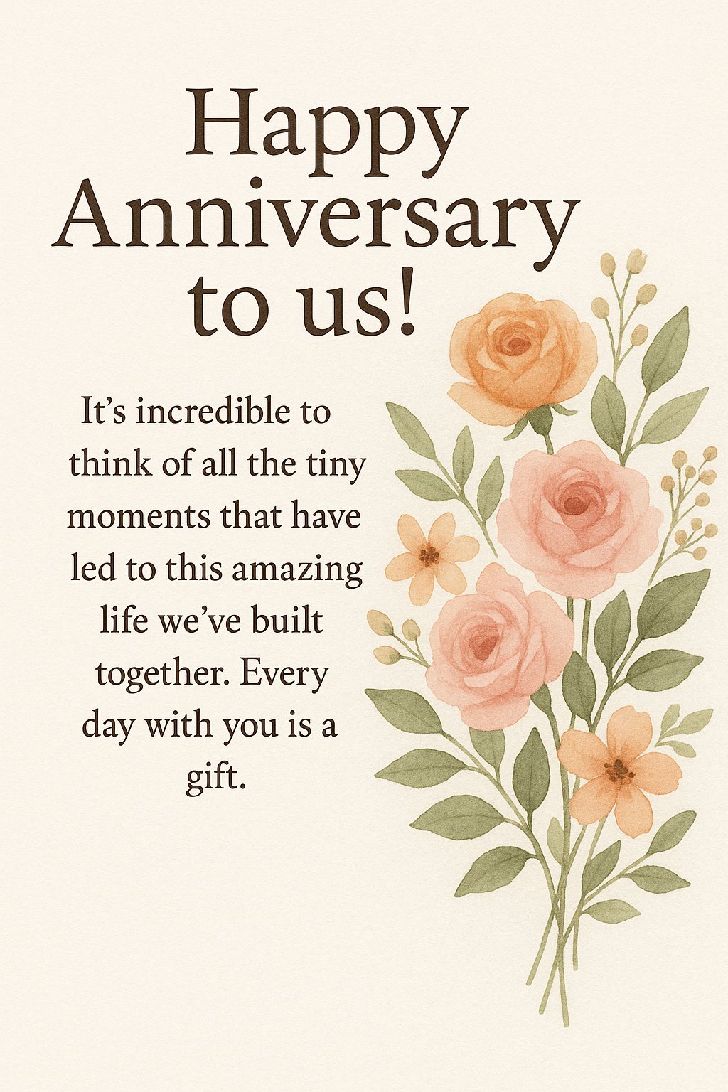 Elegant Anniversary Card with Floral Design and Romantic Sentiments