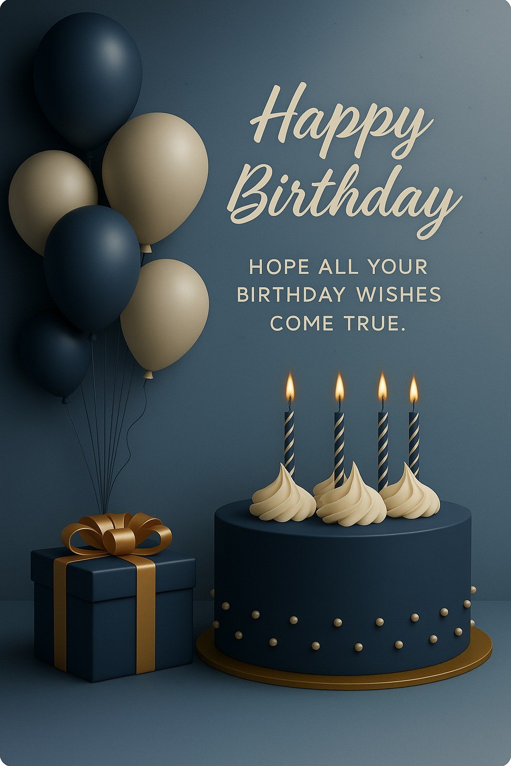 Elegant Birthday Celebration with Balloons, Cake, Candles, and Gift Box