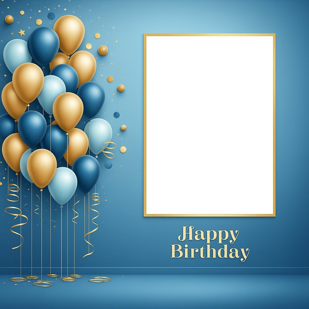 Elegant Birthday Party Background with Balloons and Decorative Frame