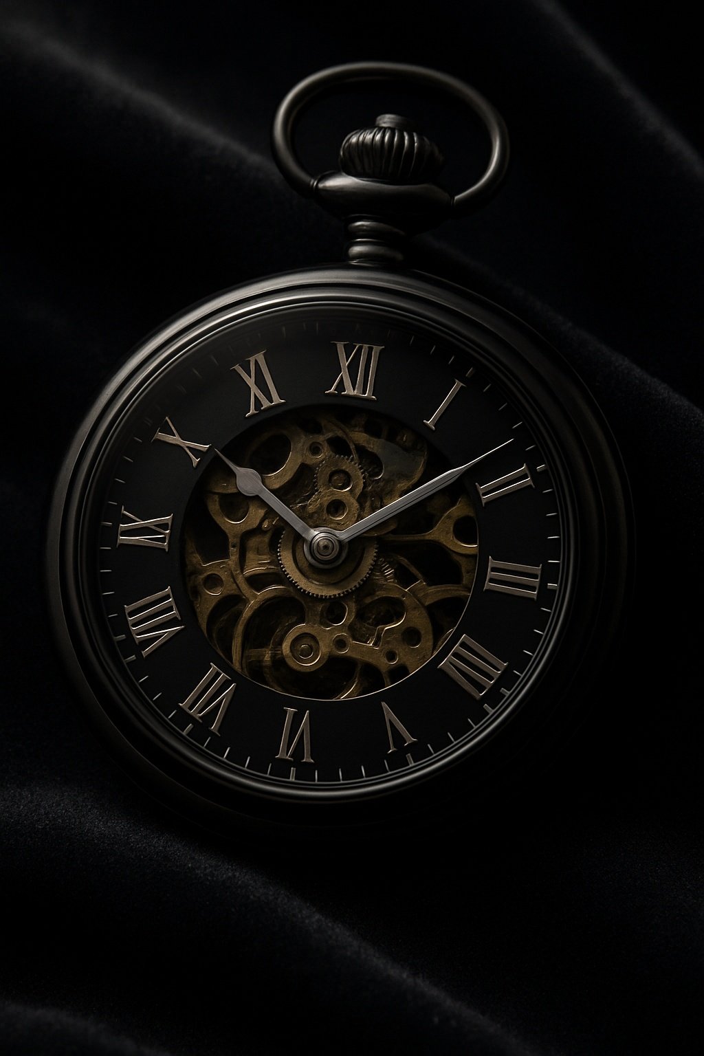 Elegant Black Pocket Watch Mechanism Mobile Wallpaper