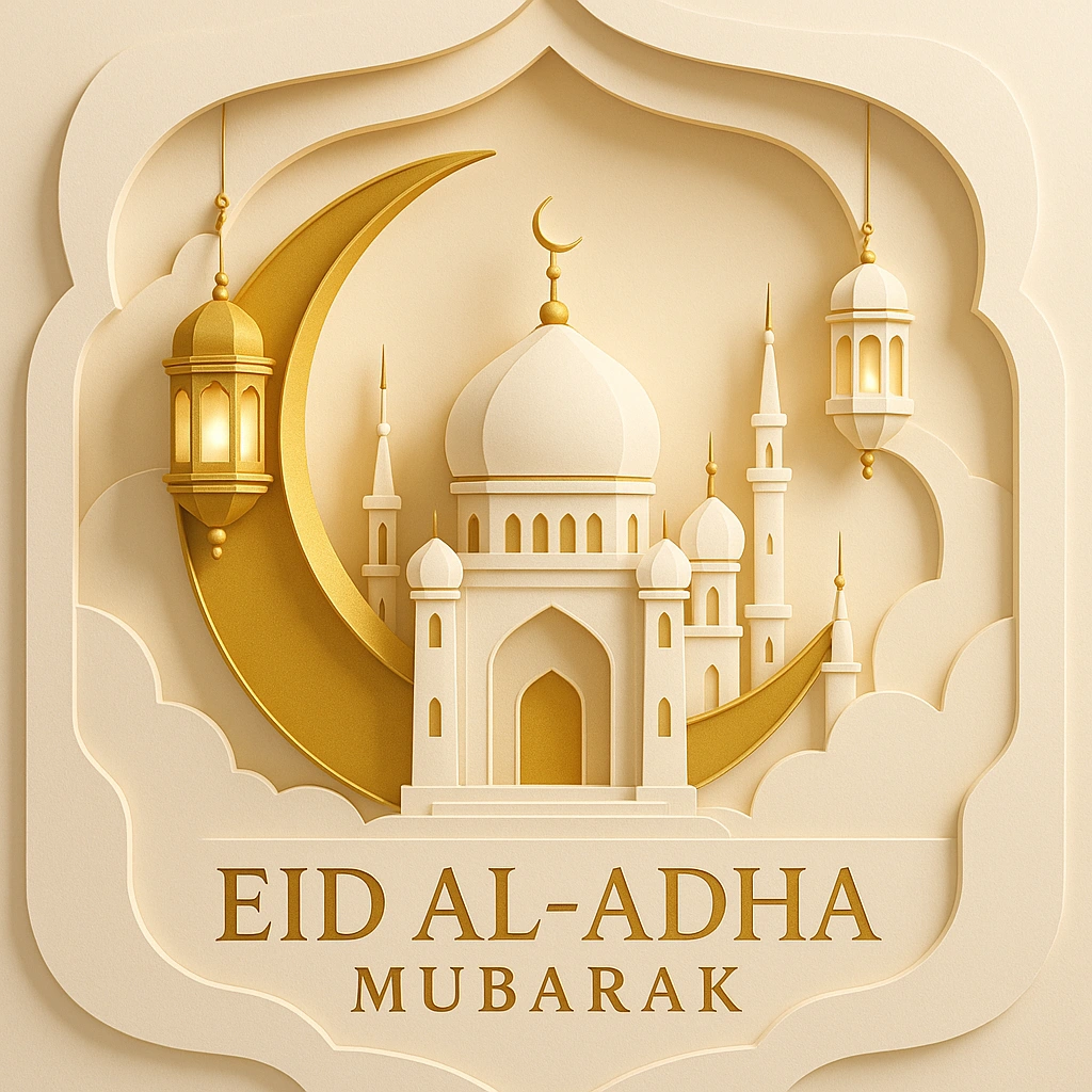 Elegant Celebration of Eid al-Adha With Islamic Architecture and Golden Accents