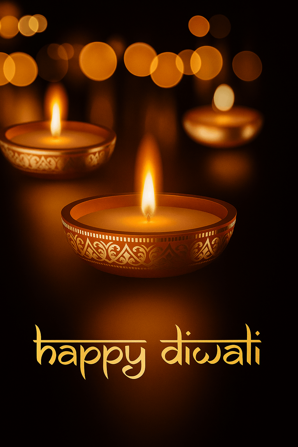 Elegant Decorative Diya Lamps Illuminated for a Traditional Diwali Celebration
