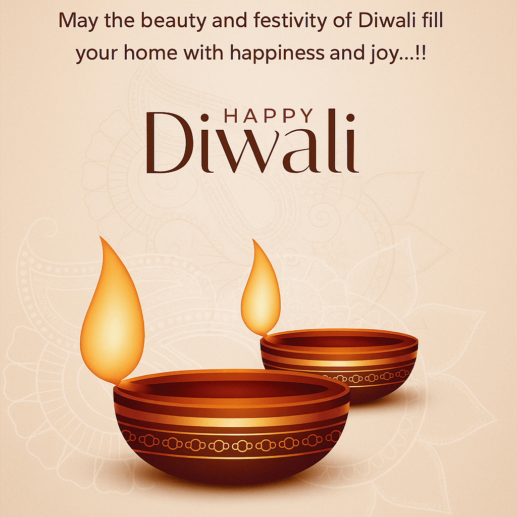 Elegant Diwali Celebration Card Featuring Traditional Clay Diyas and Festive Greeting