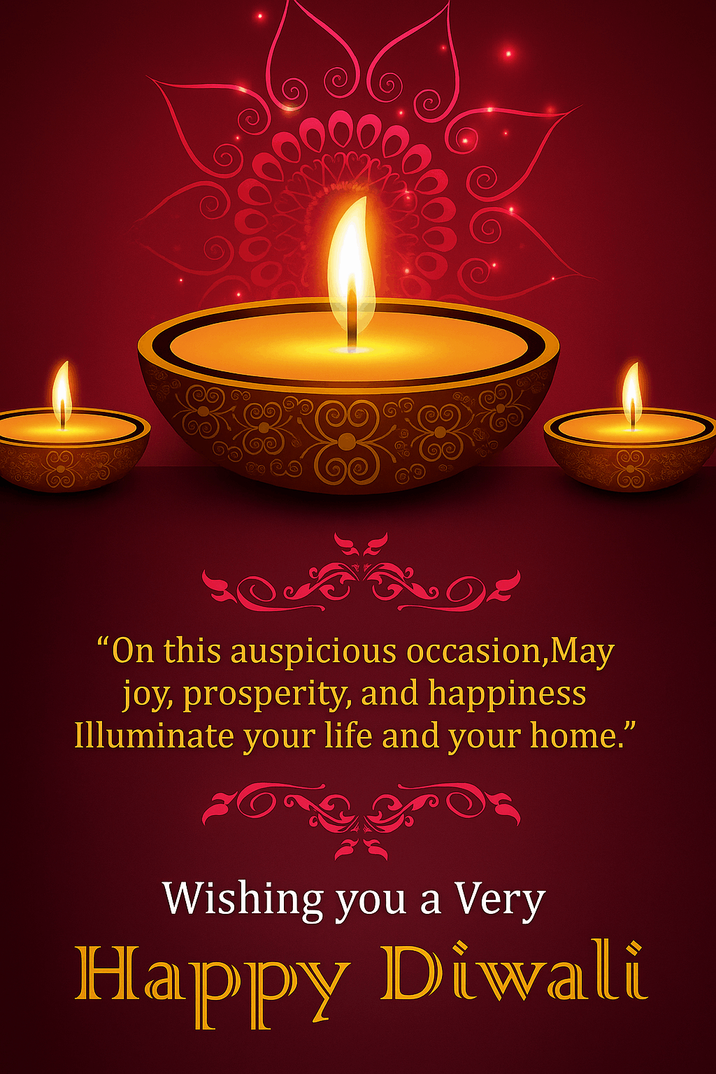 Elegant Diwali Greeting Card with Oil Lamps and Festive Wishes