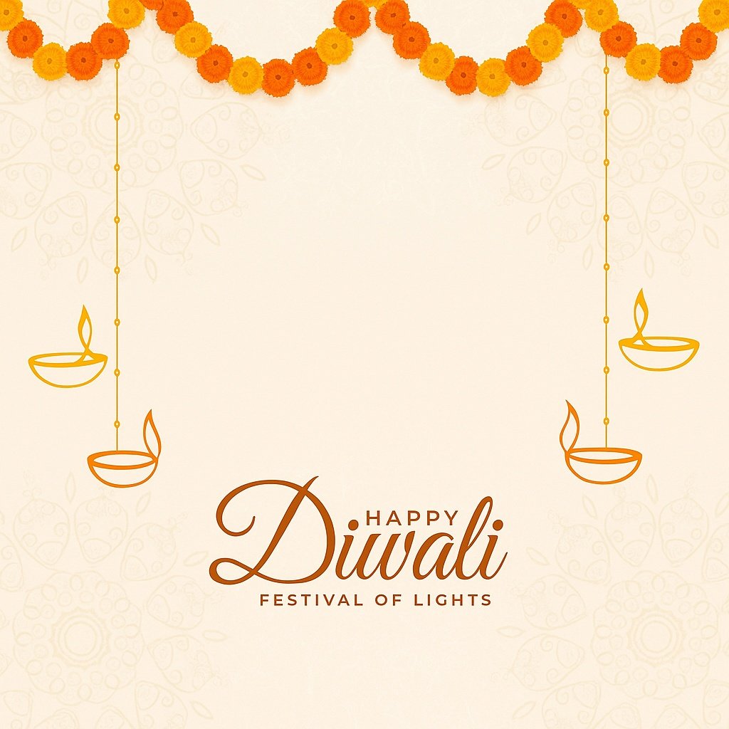 Elegant Diwali Greeting with Traditional Lamps and Marigold Decorations
