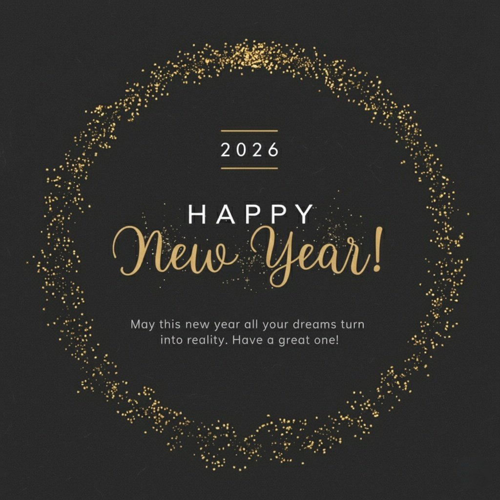 Elegant Gold Glitter 2026 New Year Card