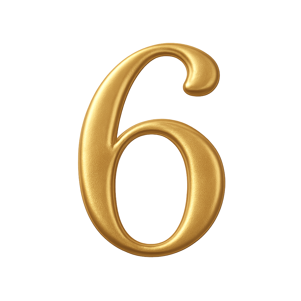 Elegant Gold Script 3D Number Six