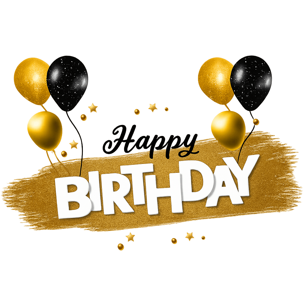 Elegant Golden And Black Birthday Celebration Design With Balloons And Text