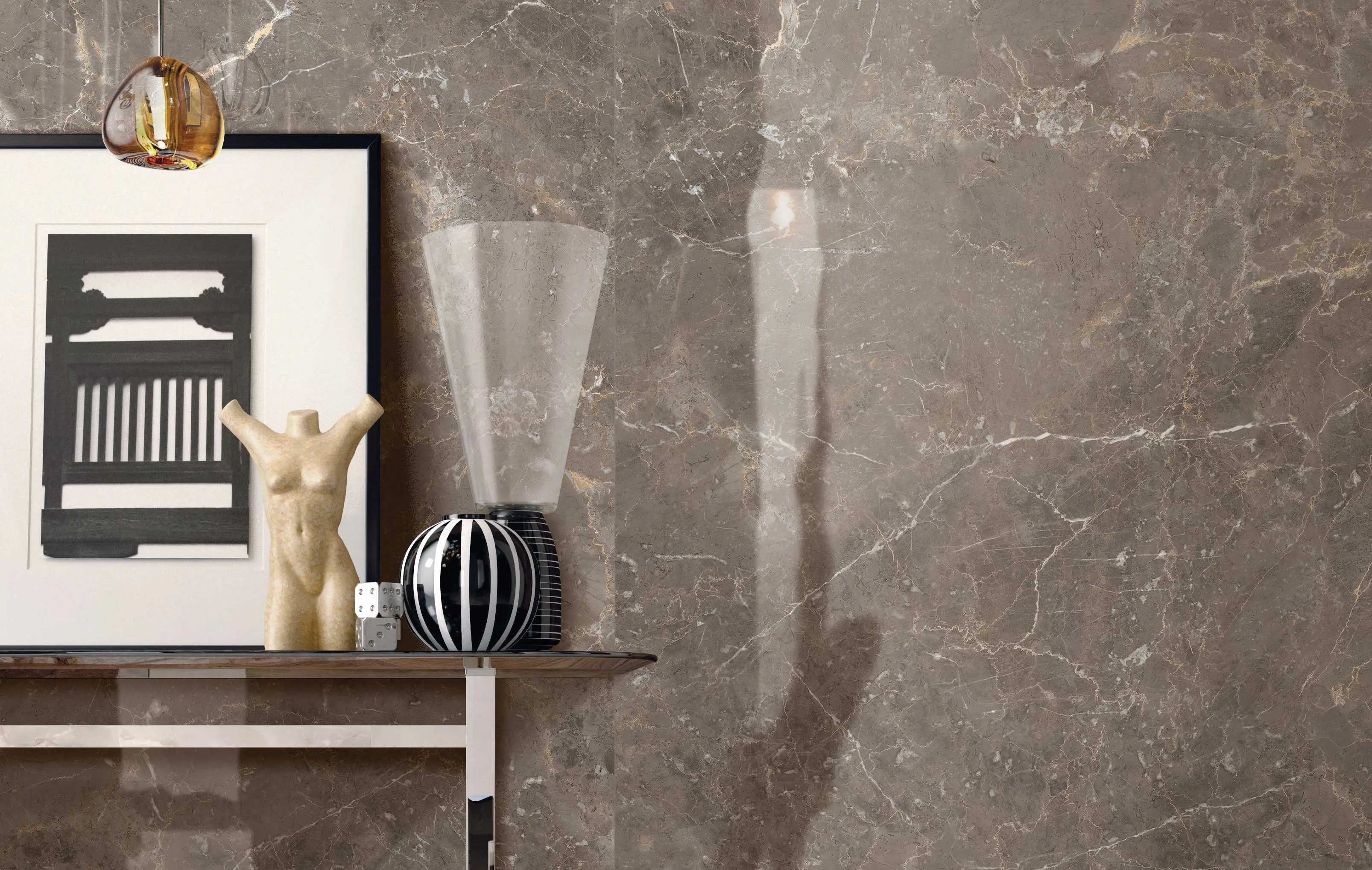 Elegant Grey Marble-Effect Vitrified Wall Tiles Close-Up
