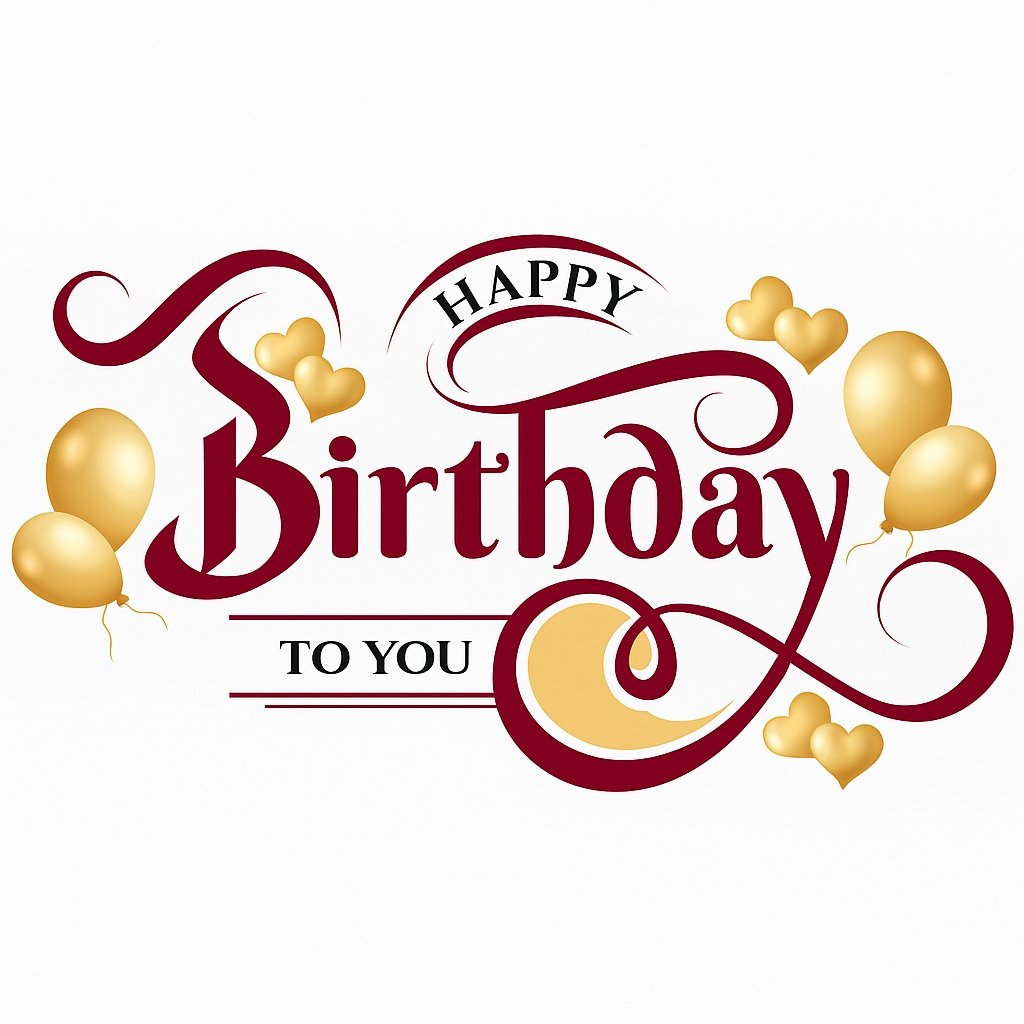 Elegant Happy Birthday Greeting Typography With Golden Balloons and Hearts