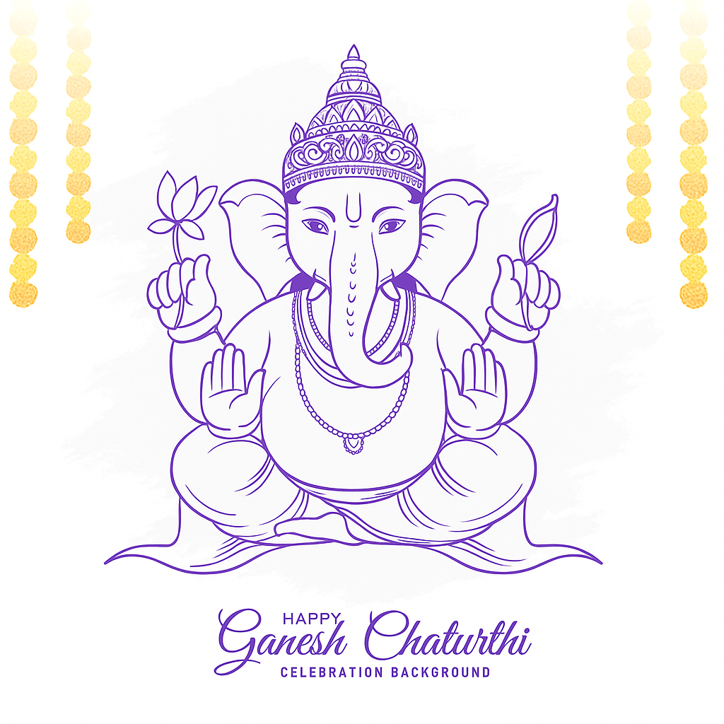 Elegant Illustration of Ganesh Chaturthi Celebration Featuring Lord Ganesha With Decorations