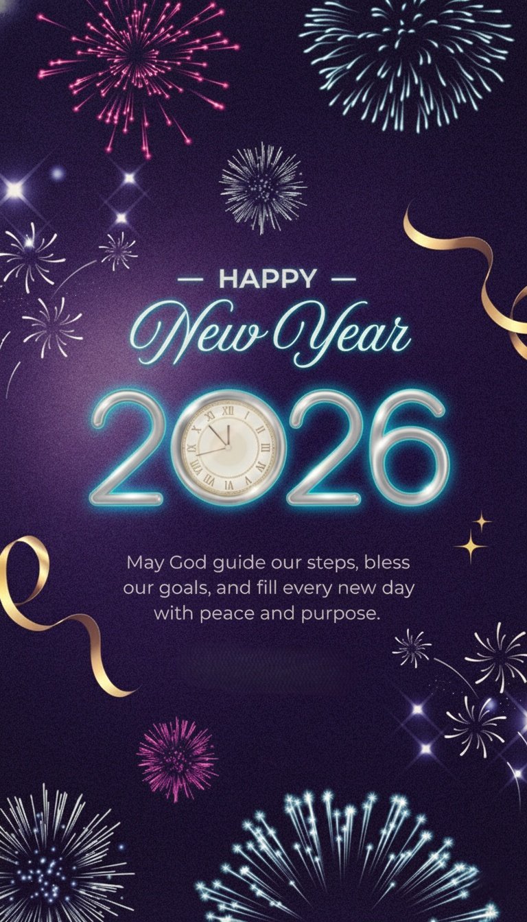 Elegant Purple 2026 New Year Fireworks Blessing