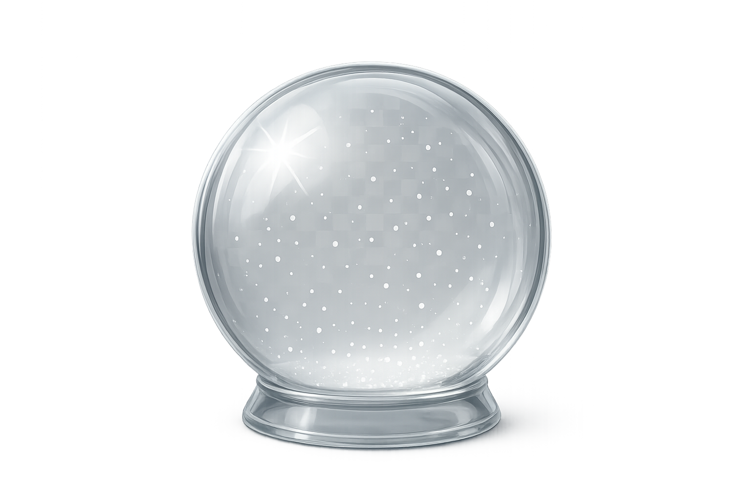 Elegant Snow Globe on Transparent Background with Glittering Snow Inside Crystal Clear Glass Ball